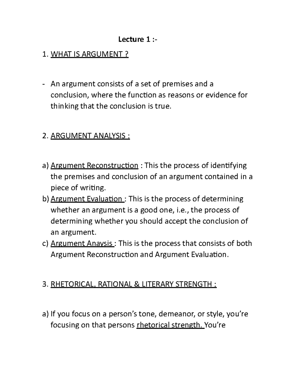 Lecture 1 - Conceptual Foundation of Argumentation - Lecture 1 :- WHAT ...