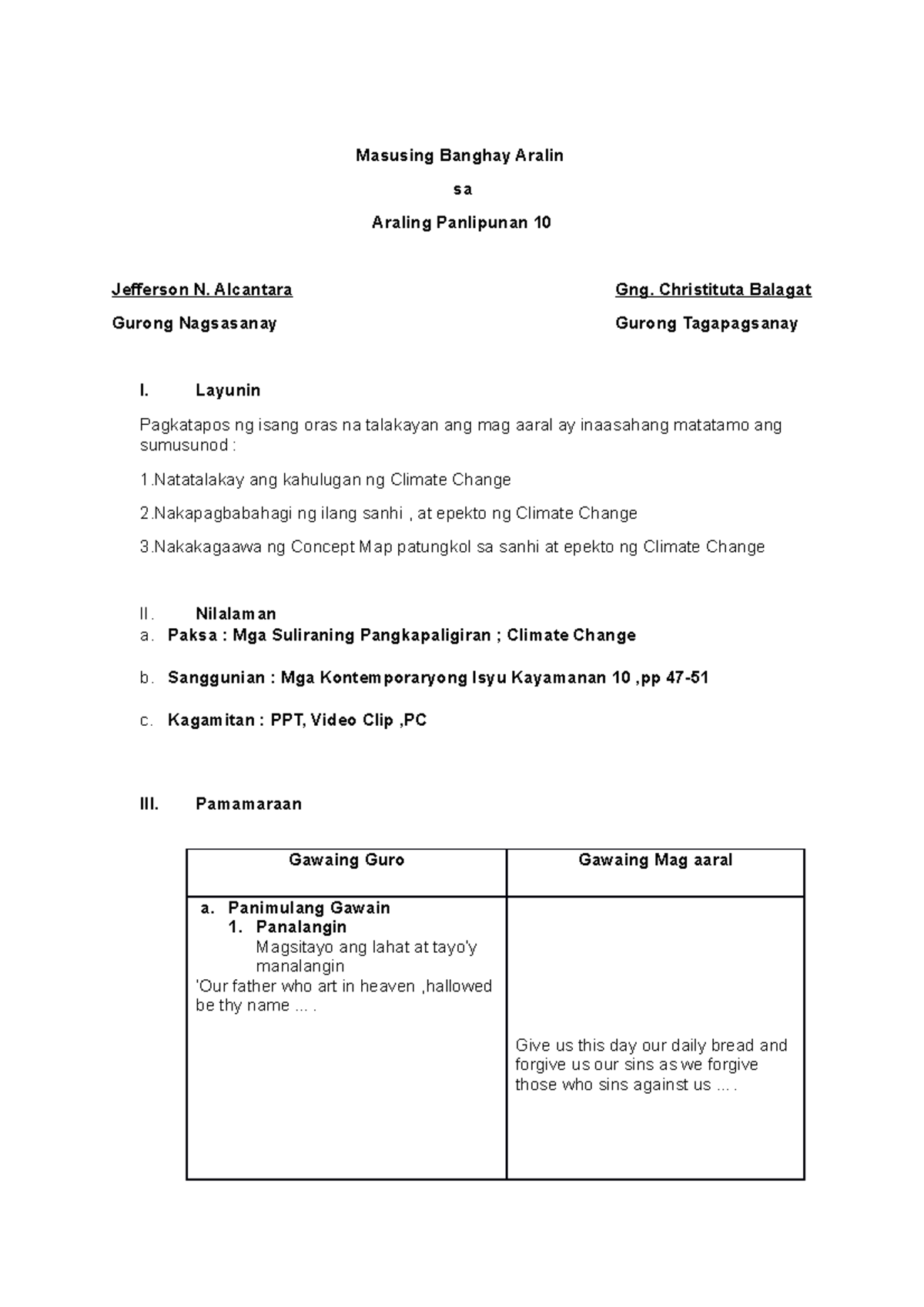 Jefferson LP 10 - Lesson Plan - Masusing Banghay Aralin Sa Araling ...