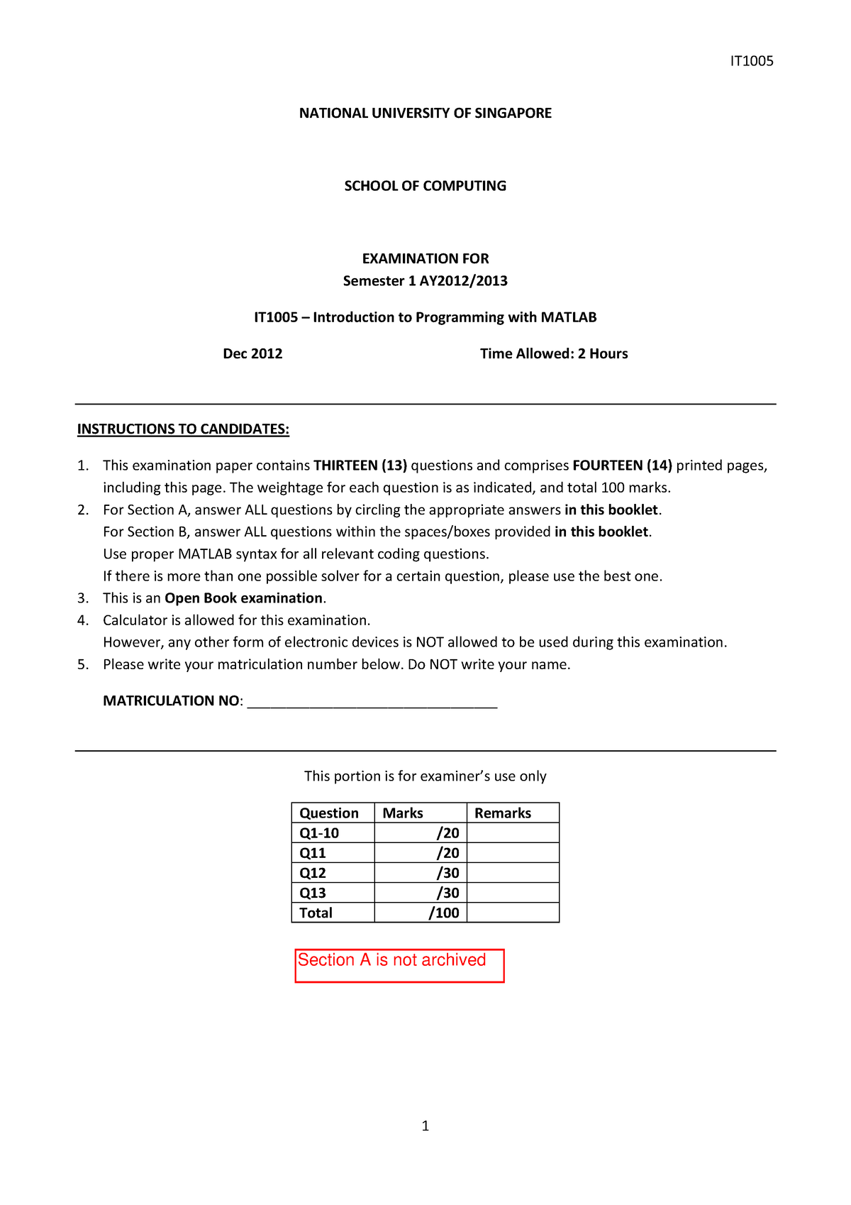 Exam 2013, questions and answers - Warning: Unimplemented annotation ...