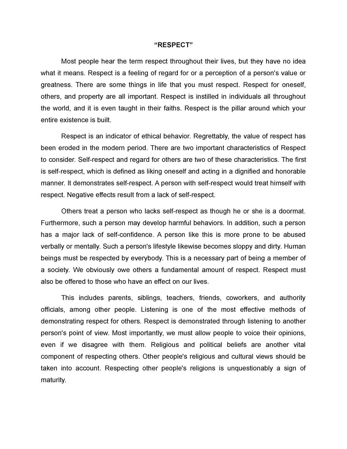 extended definition essay about respect