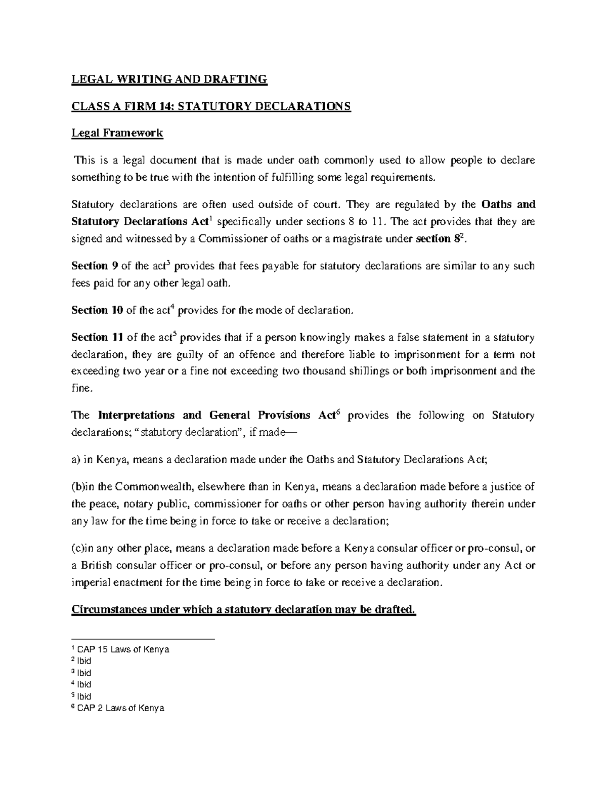'Statutory Declarations - LEGAL WRITING AND DRAFTING CLASS A FIRM 14 ...