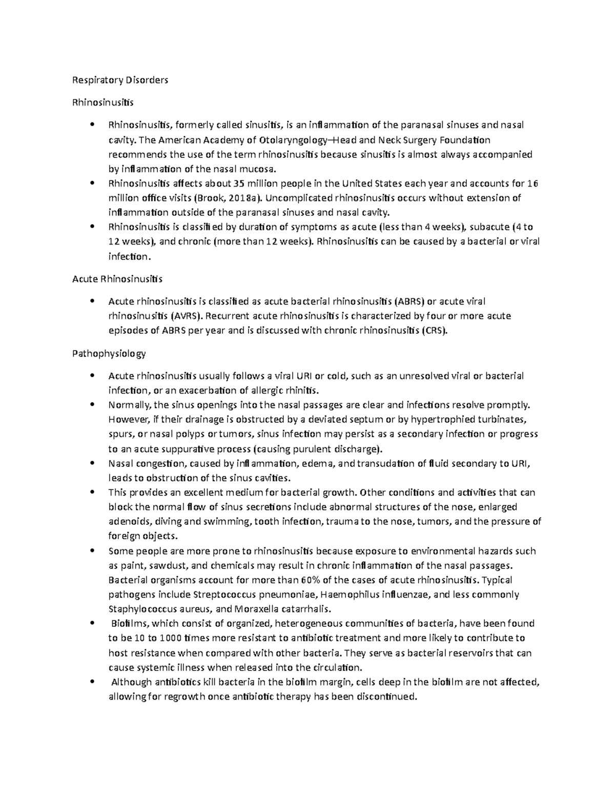 Chapter 18 Respiratory Disorders Respiratory Disorders Rhinosinusitis
