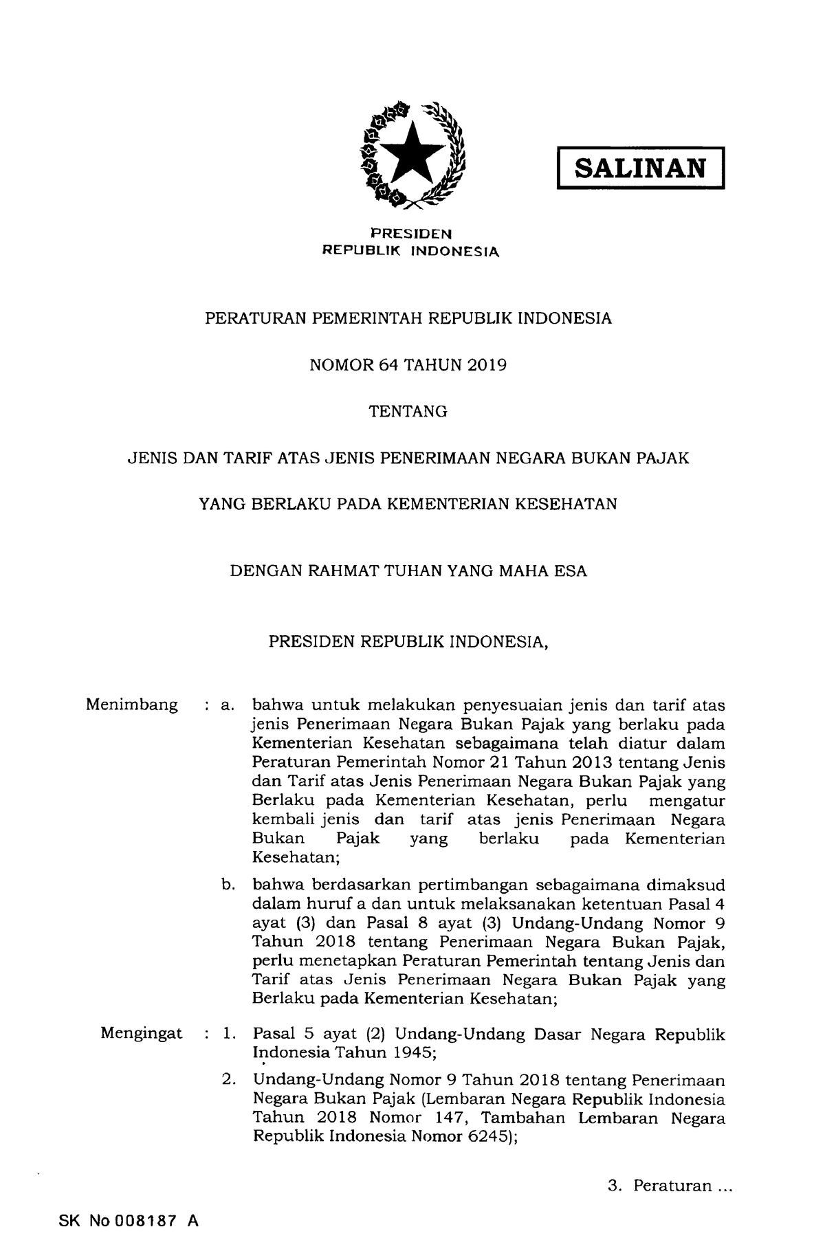 PP Nomor 64 Tahun 2019 - Referensi Bahan Bacaan - SALINAN PRESIDEN ...