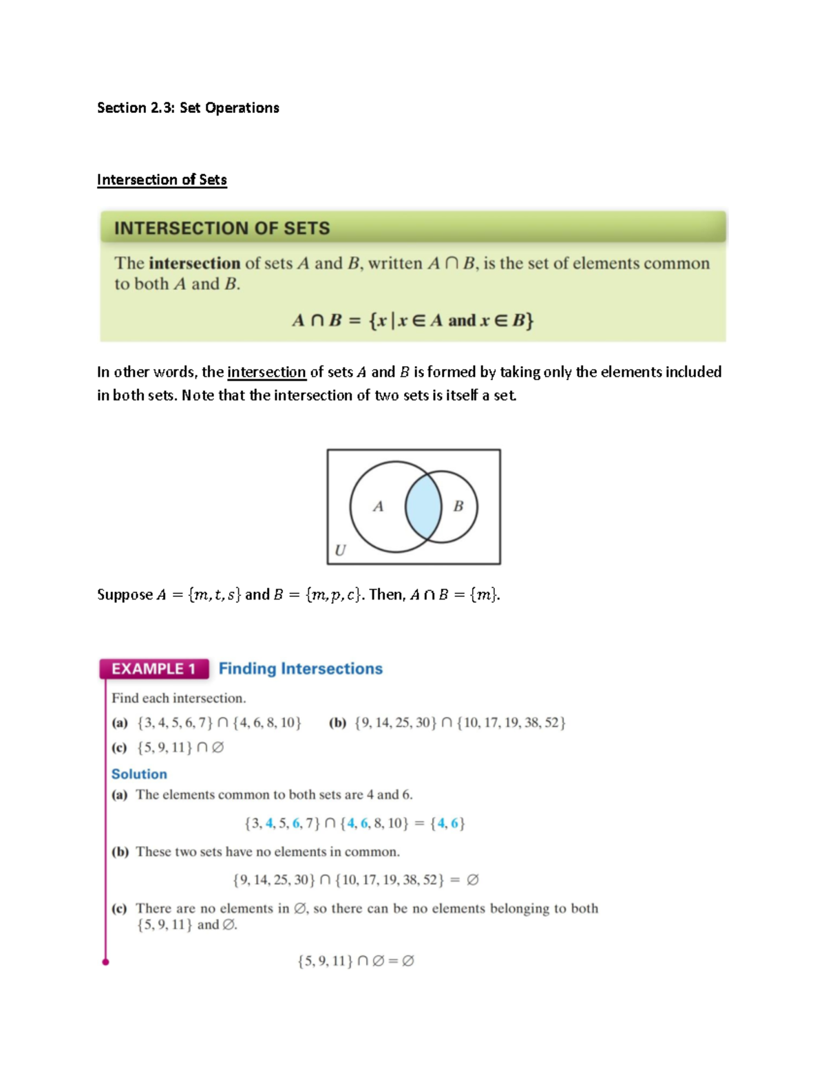 Sections 2 - Professor Tromp - Section 2: Set Operations Intersection ...
