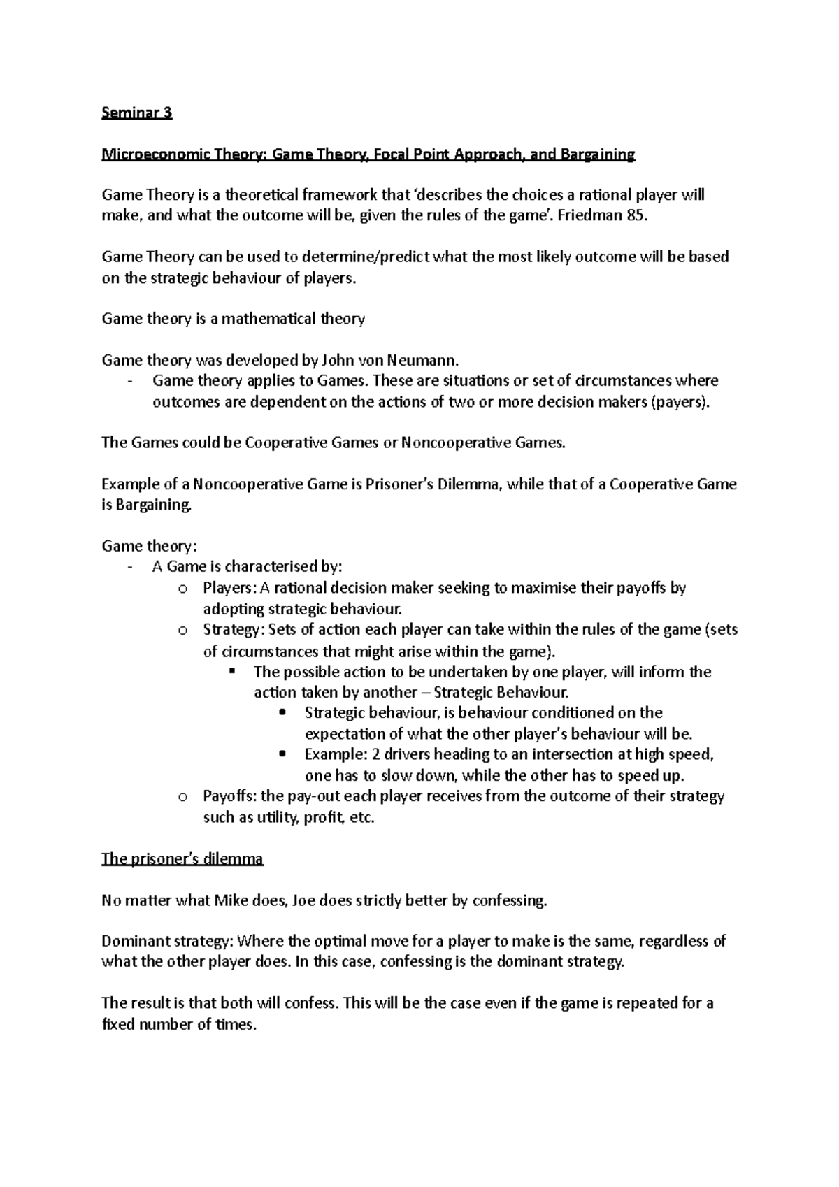 Seminar 3 Durham University Seminar 3 Microeconomic Theory Game