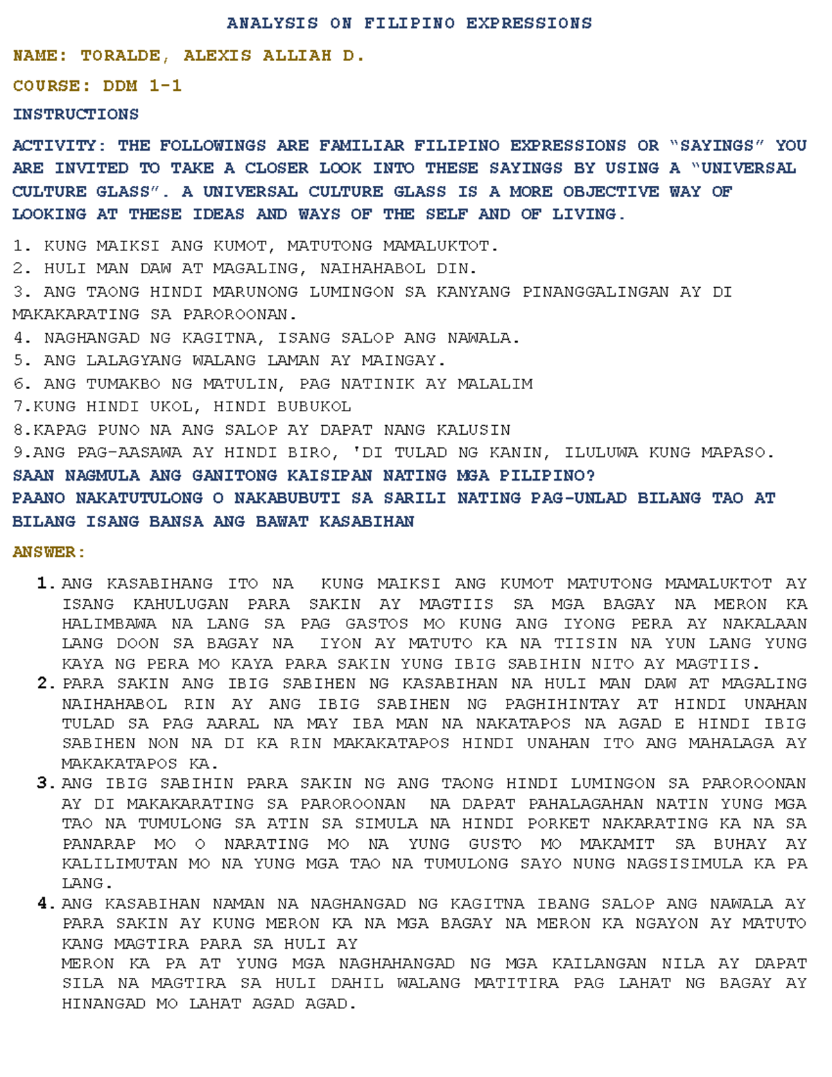 Analysis ON Filipino Expressions- Toralde 092122 - ANALYSIS ON FILIPINO ...