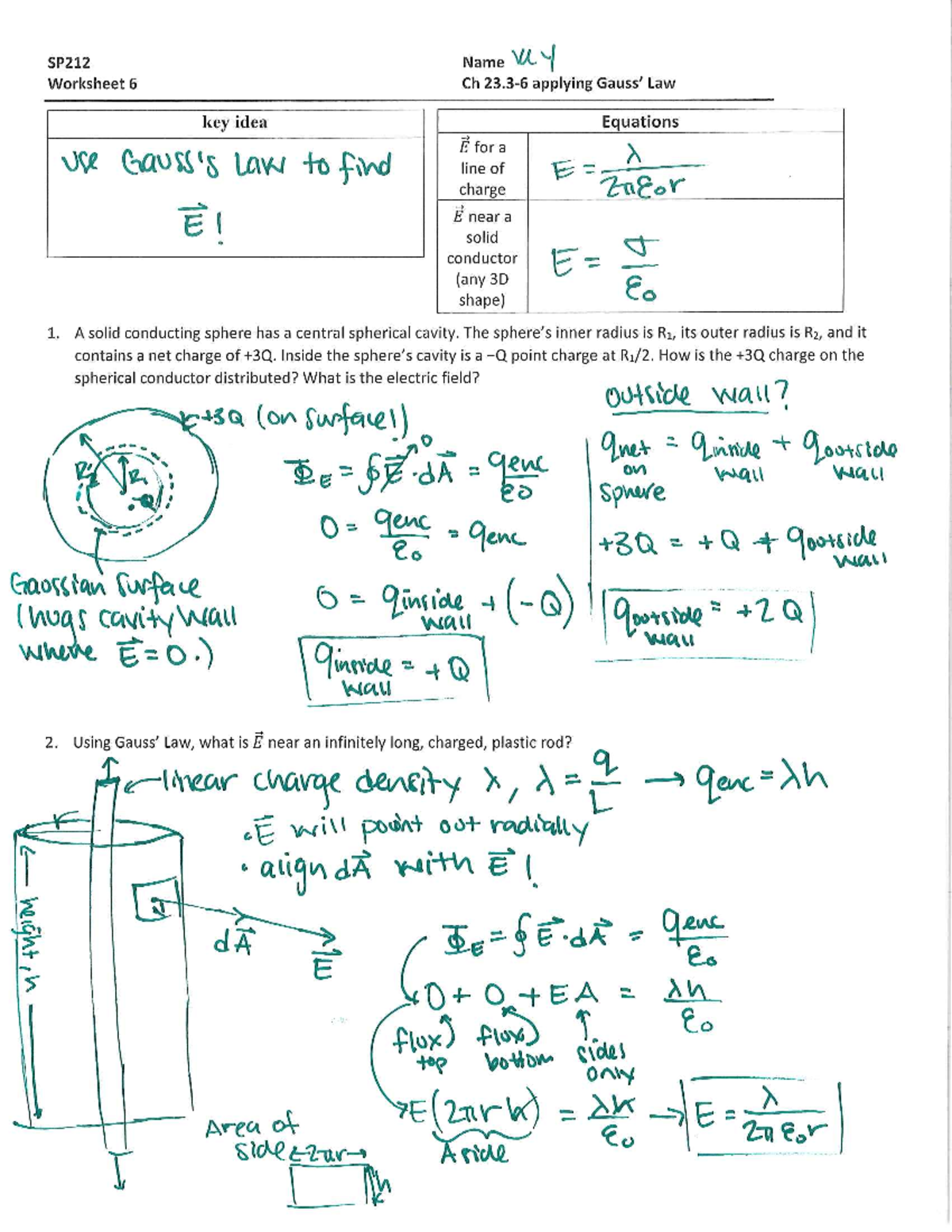 Worksheet 06/07 Gauss's Law - PHY 317L - Studocu