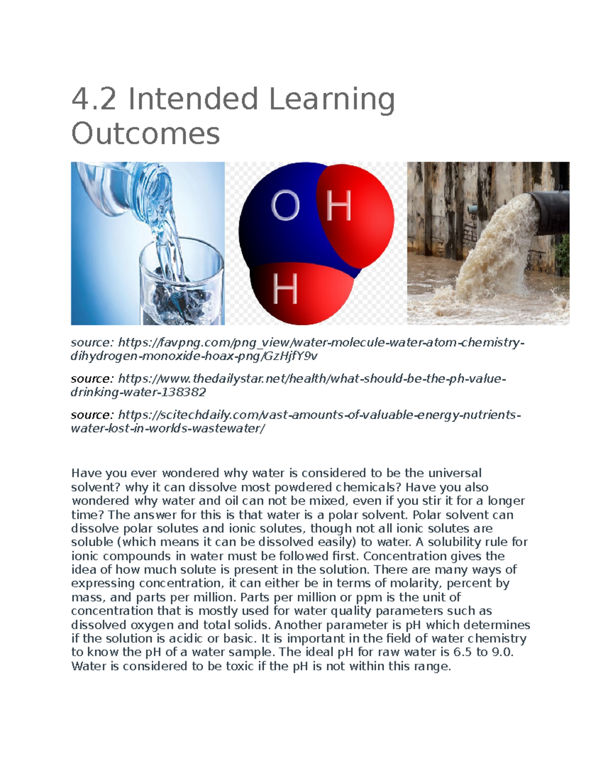 4.2 Chemistry of Water - Lecture notes 4.2 - 4 Intended Learning ...
