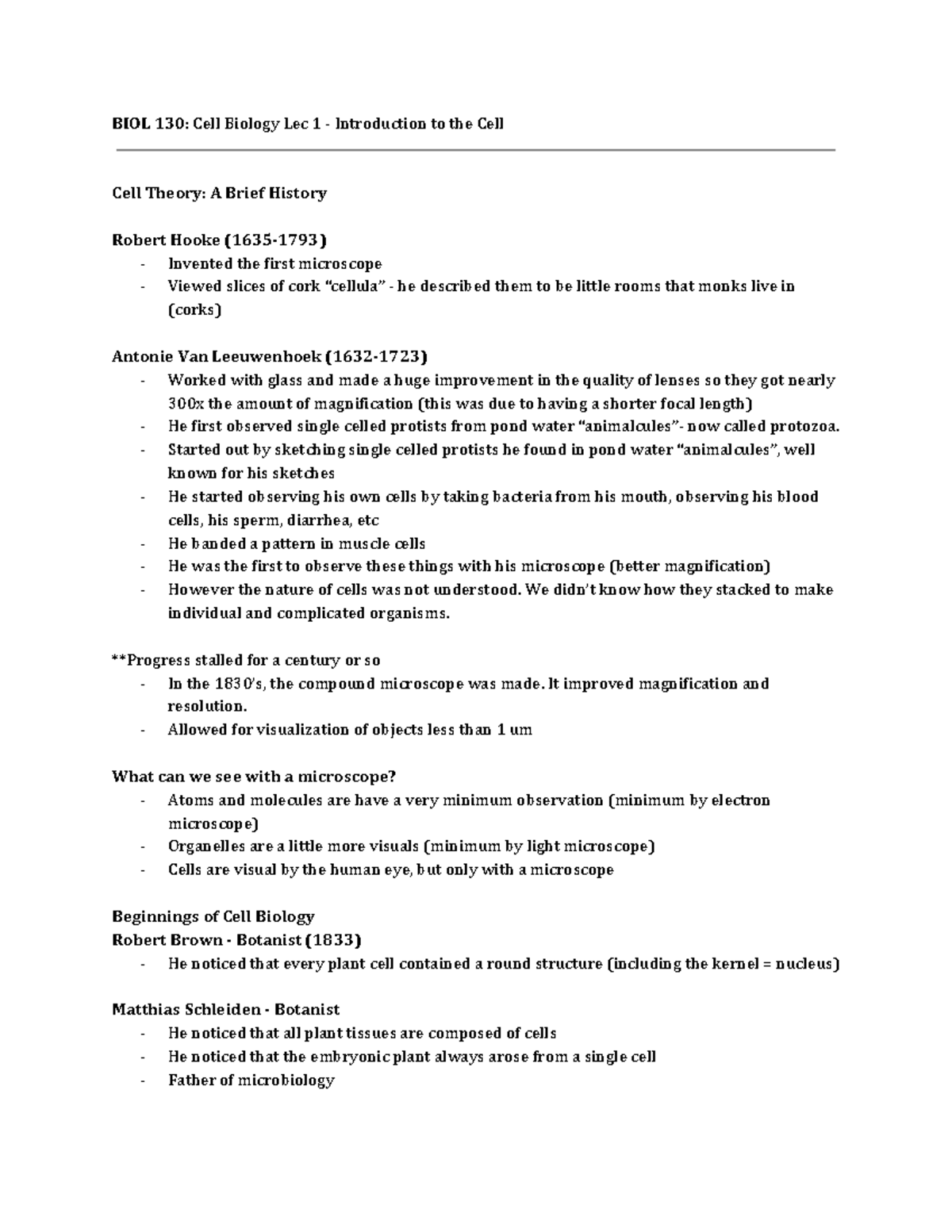 BIOL 130 - Cell Biology Lec 1 - BIOL 130: Cell Biology Lec 1 ...