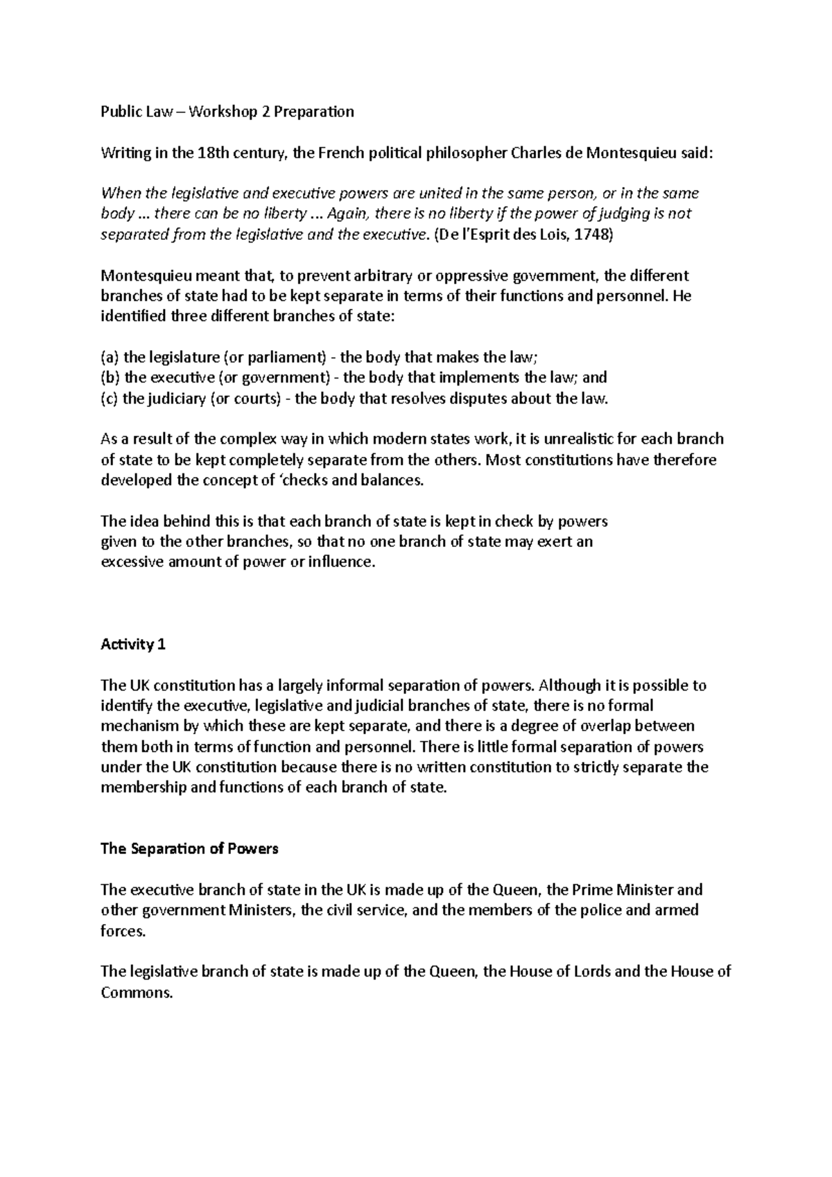 Public Law Workshop Notes - 1 & 2 - Public Law – Workshop 2 Preparation ...