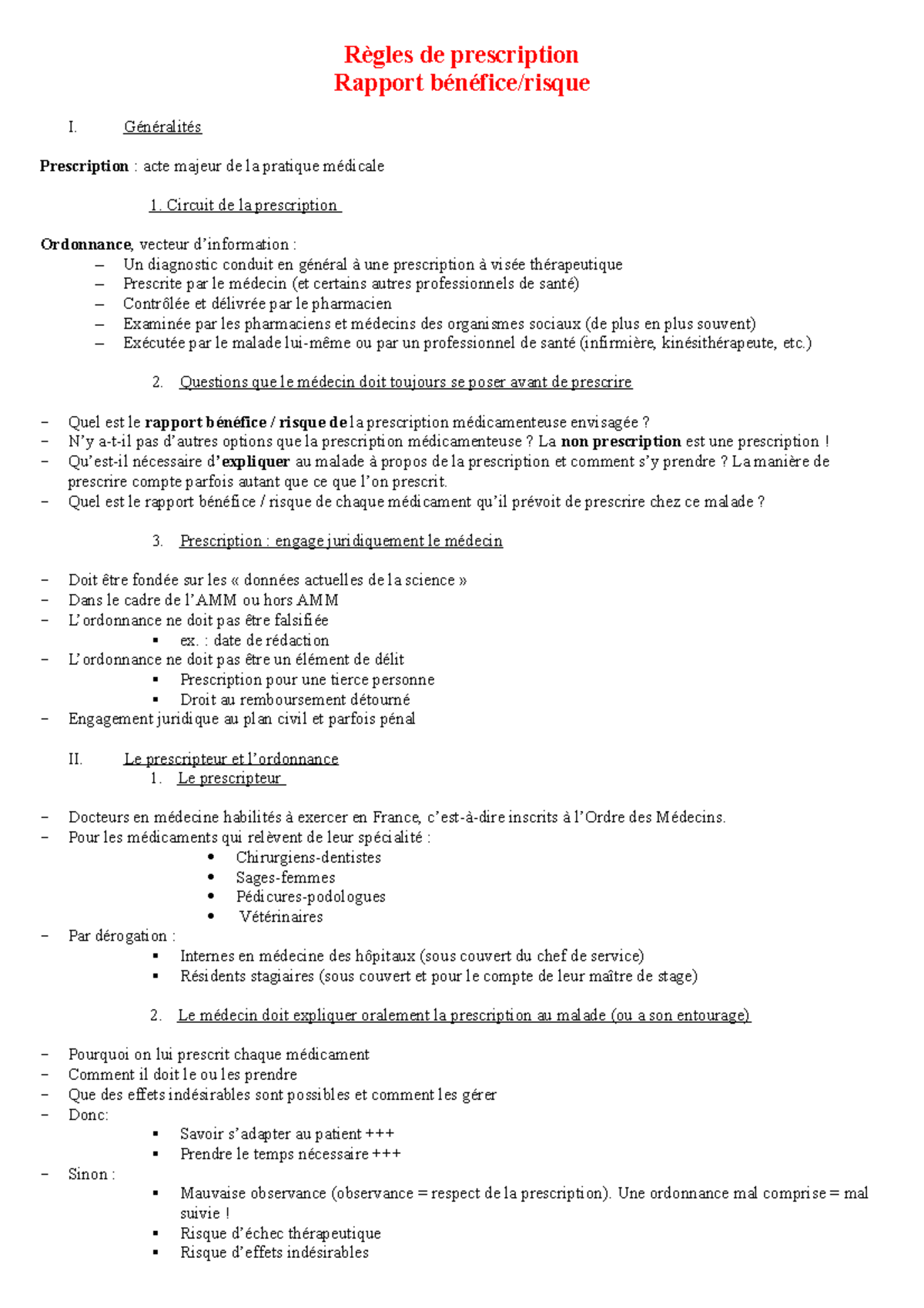 Règles de prescription - Règles de prescription Rapport bénéfice/risque ...
