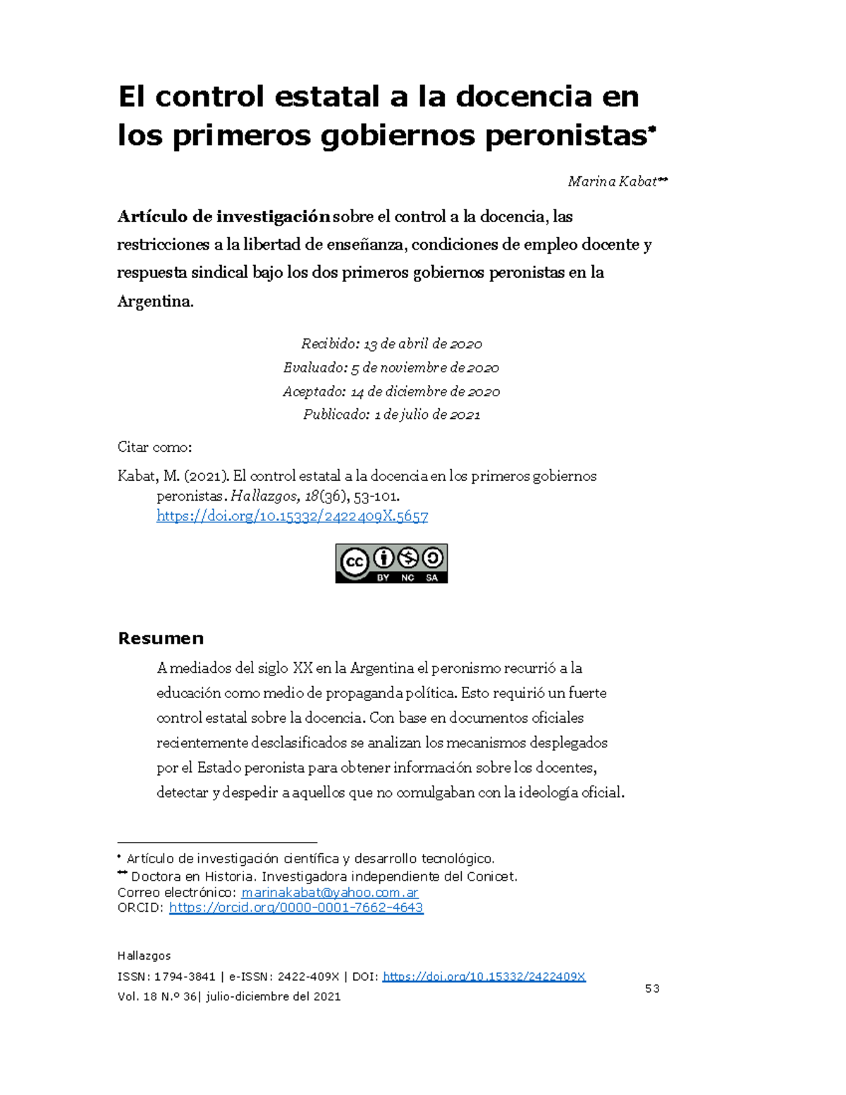 Kabat - El control estatal a la docencia durante los primeros gobiernos ...