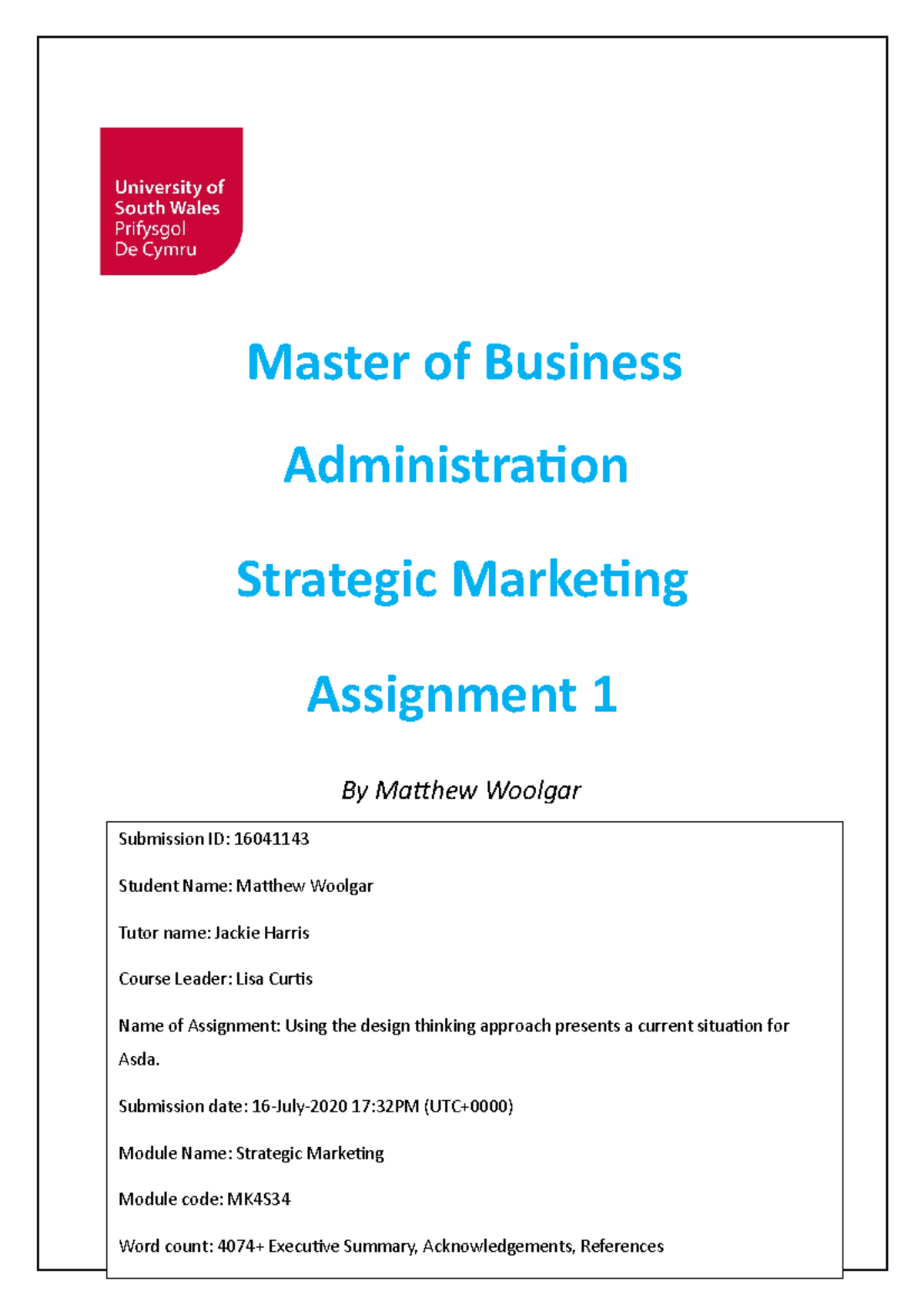 Master of Business Administration-Strategic Marketing-Assignment 1 ...