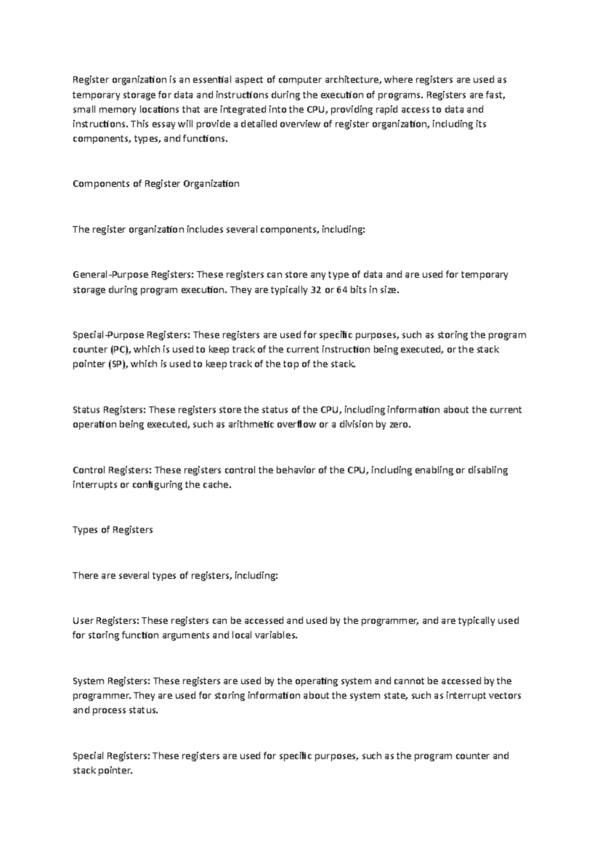 Register organization - Registers are fast, small memory locations that ...