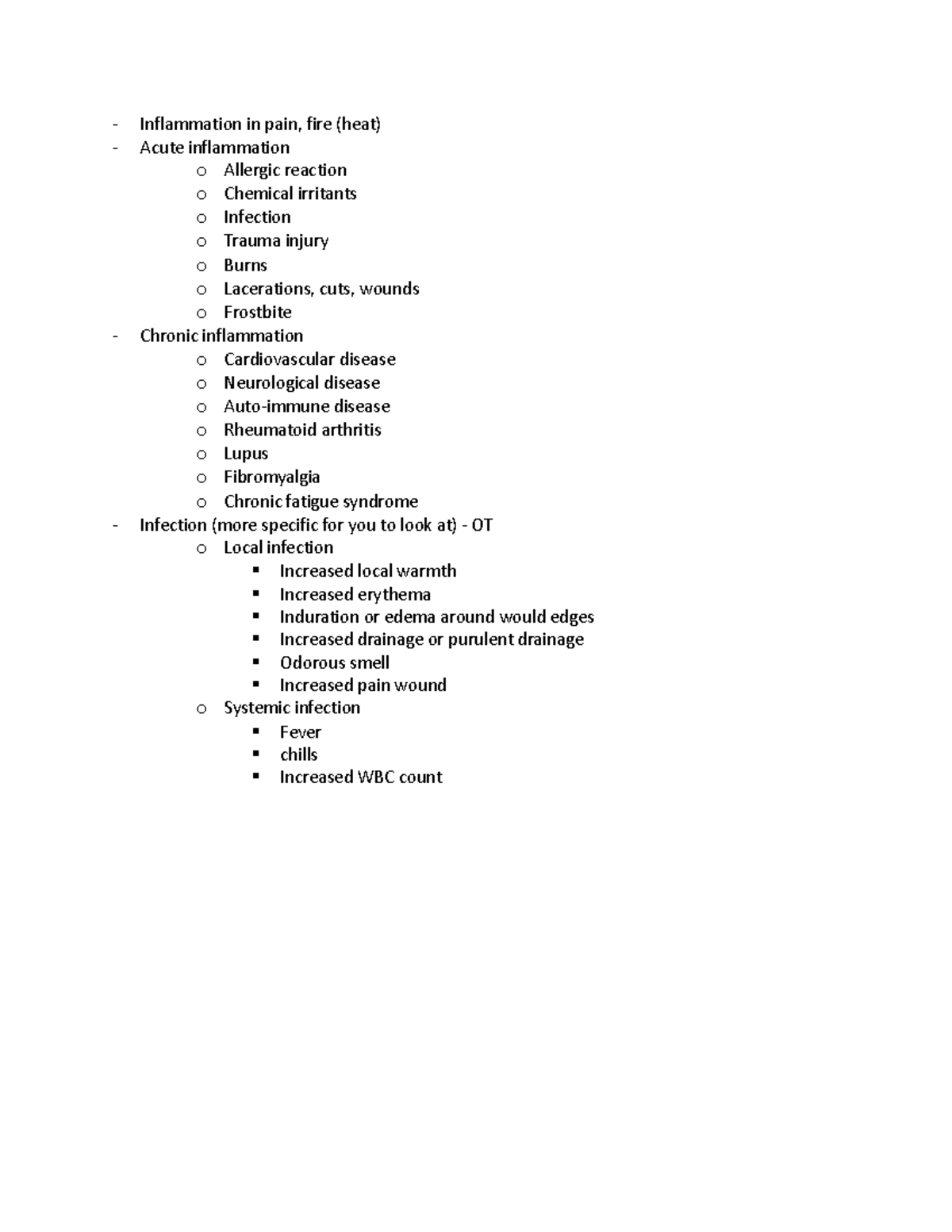 Note week 3 - Note for week 3 - Inflammation in pain, fire (heat) Acute ...