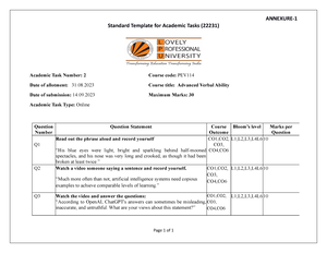 Sample PEV 114 TEST 2 - Academic Task Number: Test 2 Course code: PEV ...