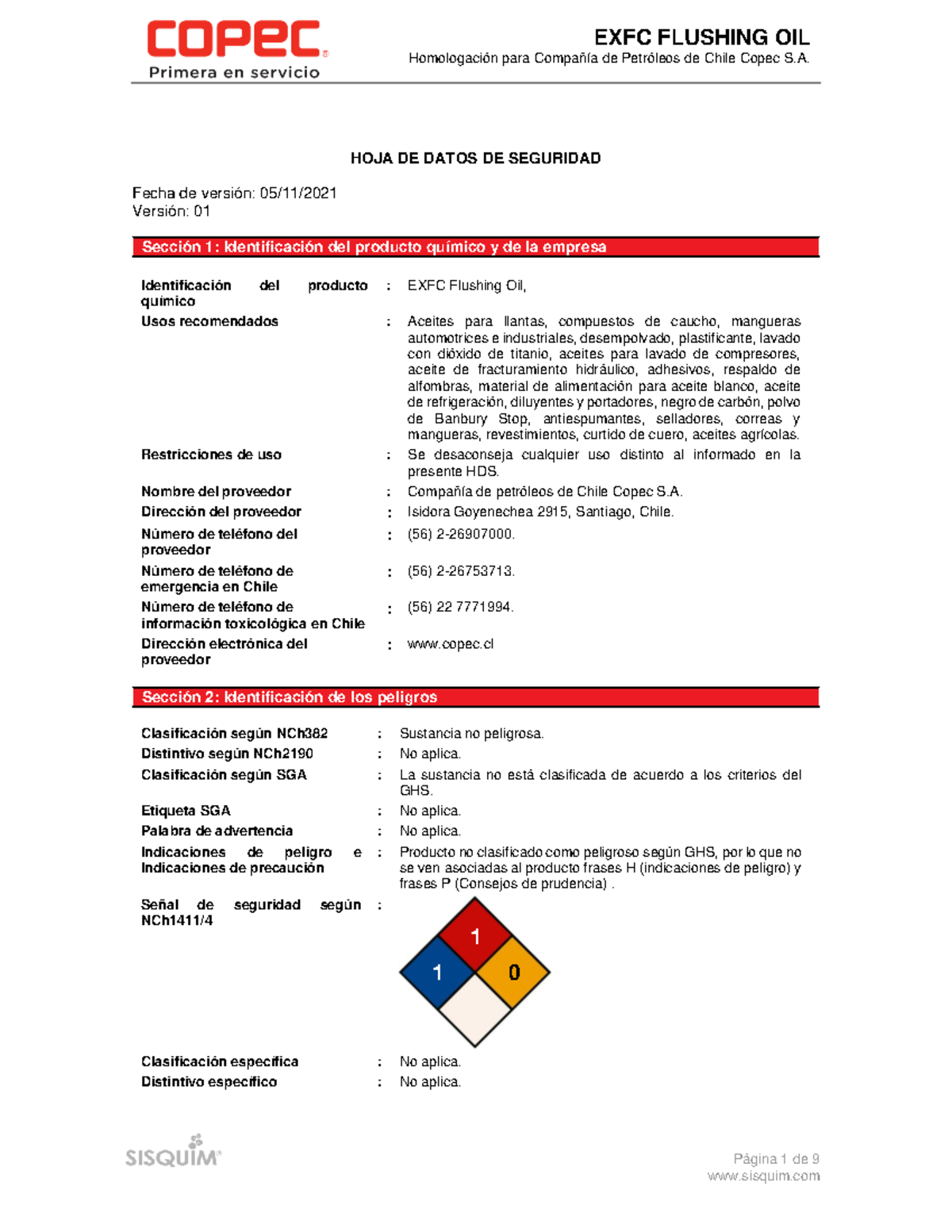 HDS Aceite Flushing OIL - Homologación para Compañía de Petróleos de ...