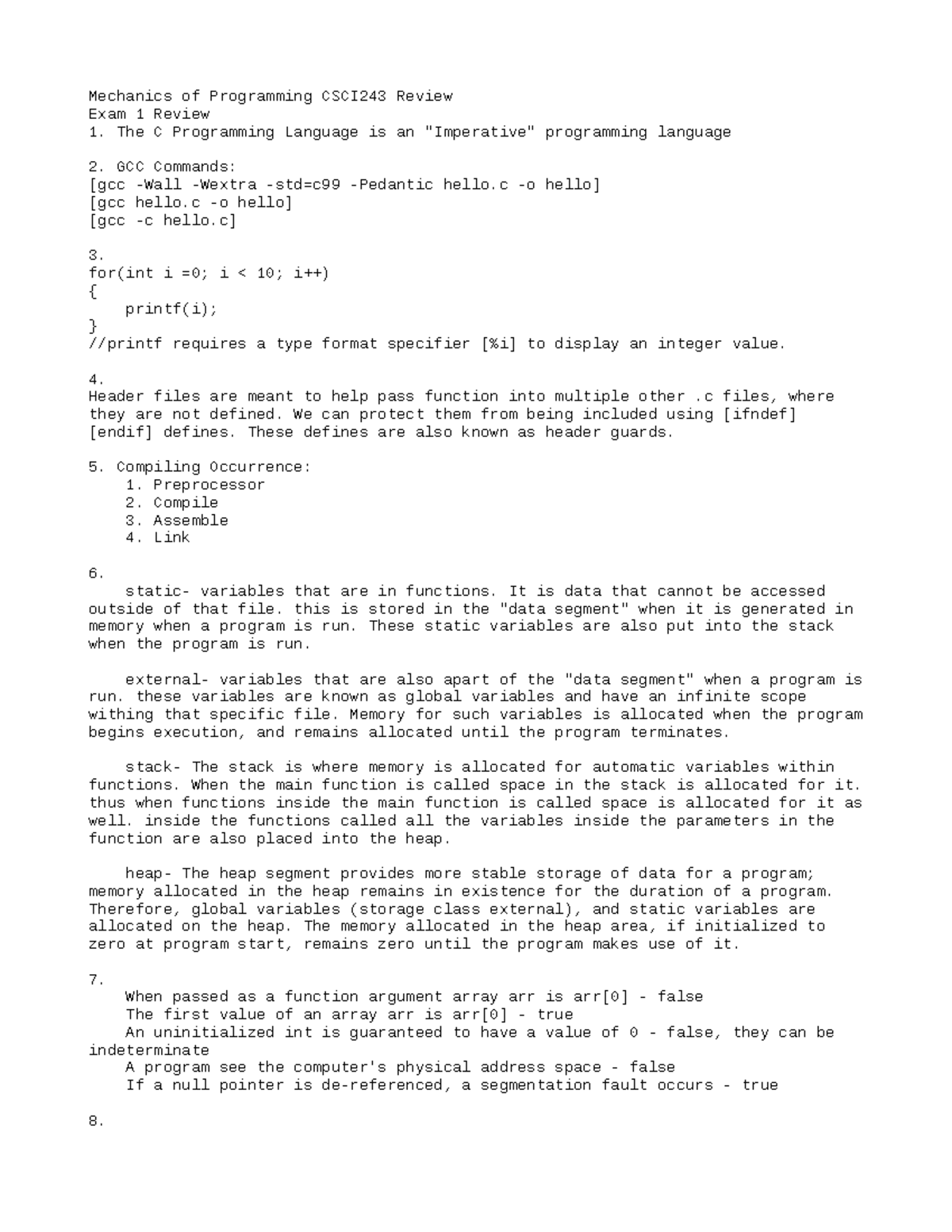 Exam 1 Review - Summary The Mechanics Of Programming - Mechanics Of ...