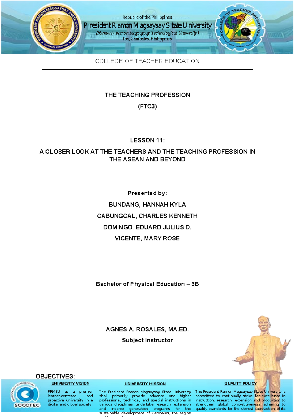 Written Report - FTC3 - Summary Certificate of Professional Education ...
