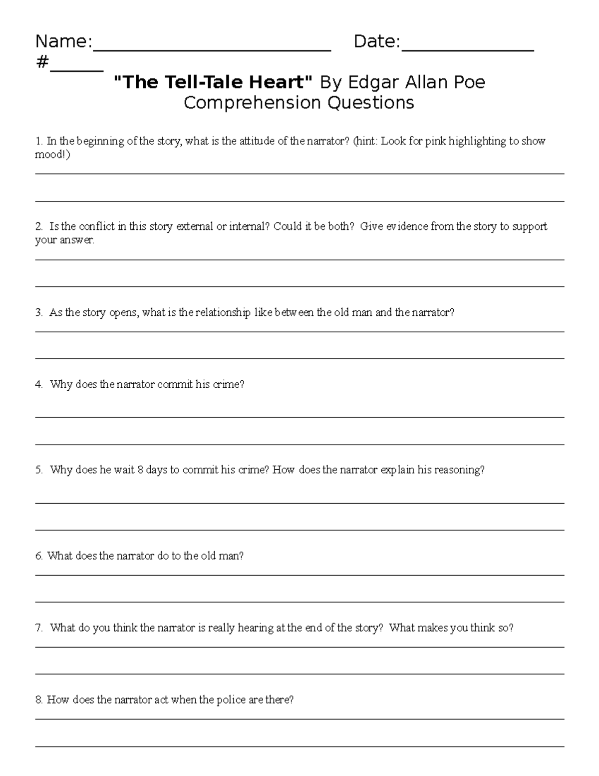 TellTale Heart Questions Name___________________________ Date