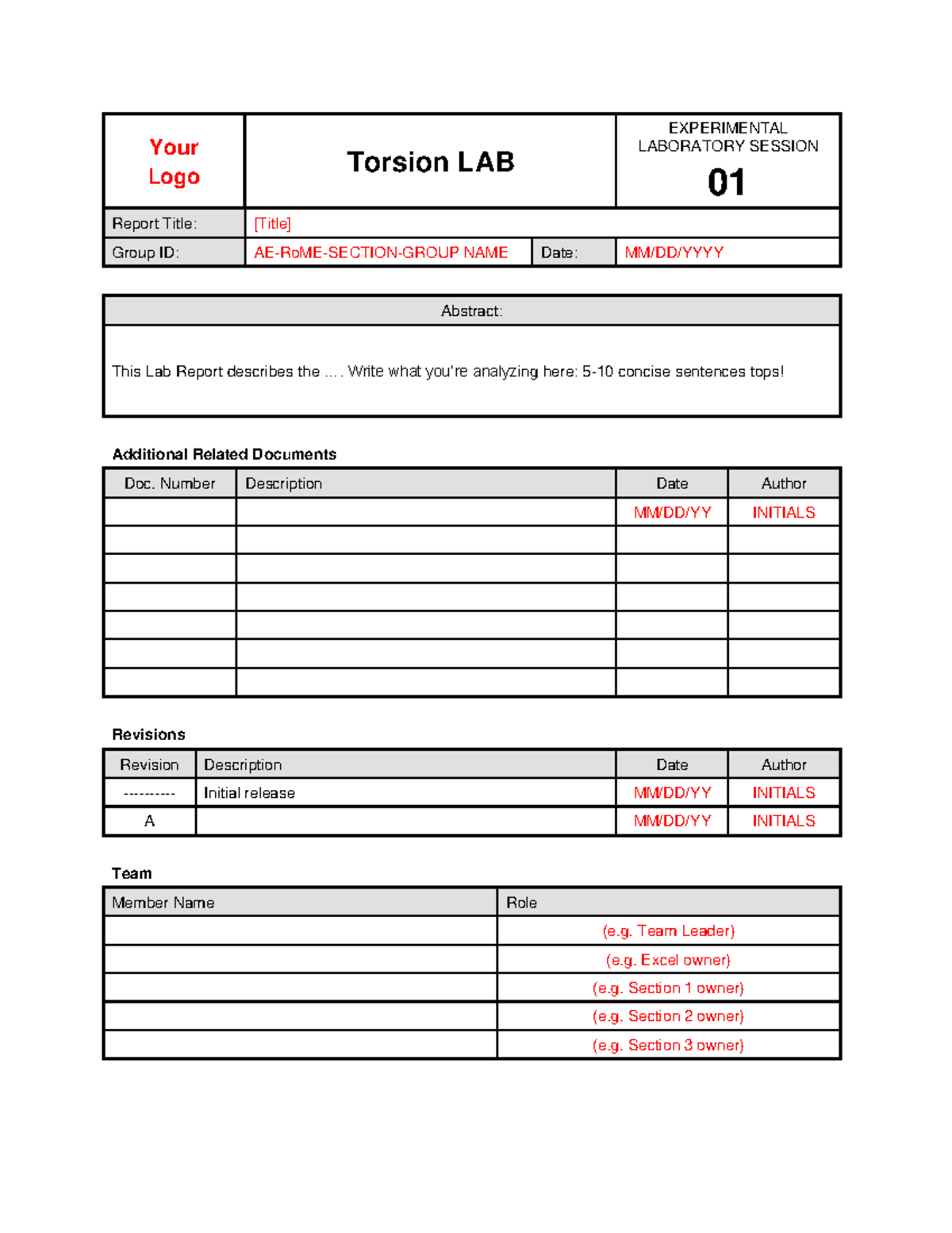 LAB 01 Template Ro ME 1 - Lab Document - Your Logo Torsion LAB ...