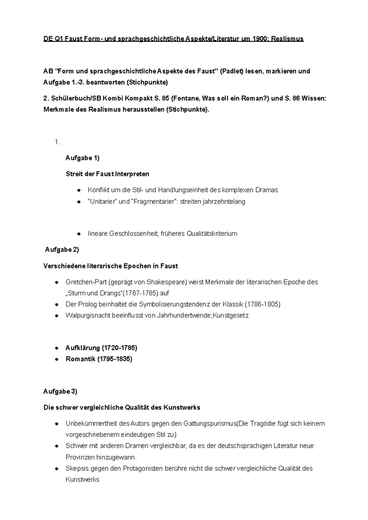 DE Q1 Faust Form- und sprachgeschichtliche Aspekte Literatur um 1900 ...