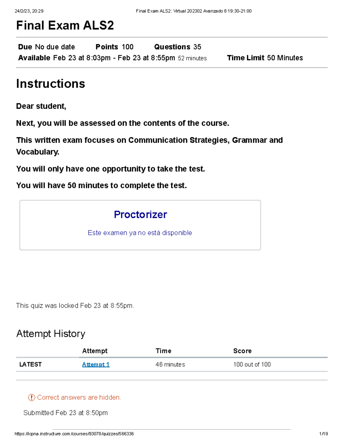 Final Exam ALS2 Virtual 202302 Avanzado 8 19 3021 00 Final Exam ALS
