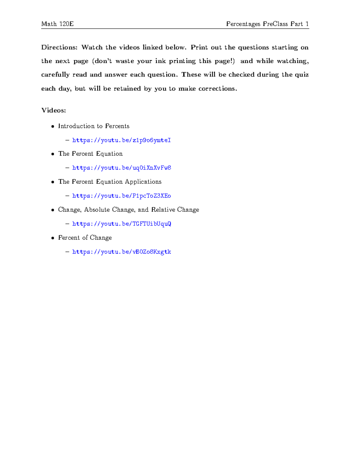 072BPercentages 2BPre Class 2BPart 2B1 - Directions: Watch the videos ...
