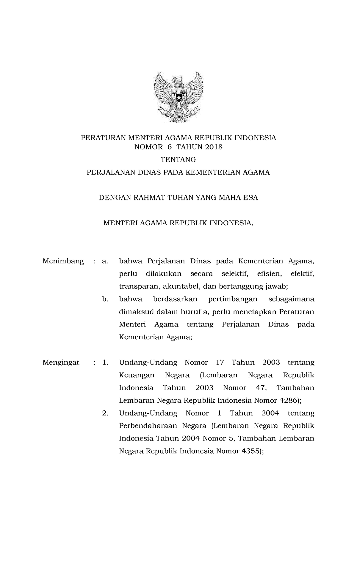 PMA 6 2018 Kementerian Agama - 1 PERATURAN MENTERI AGAMA REPUBLIK ...