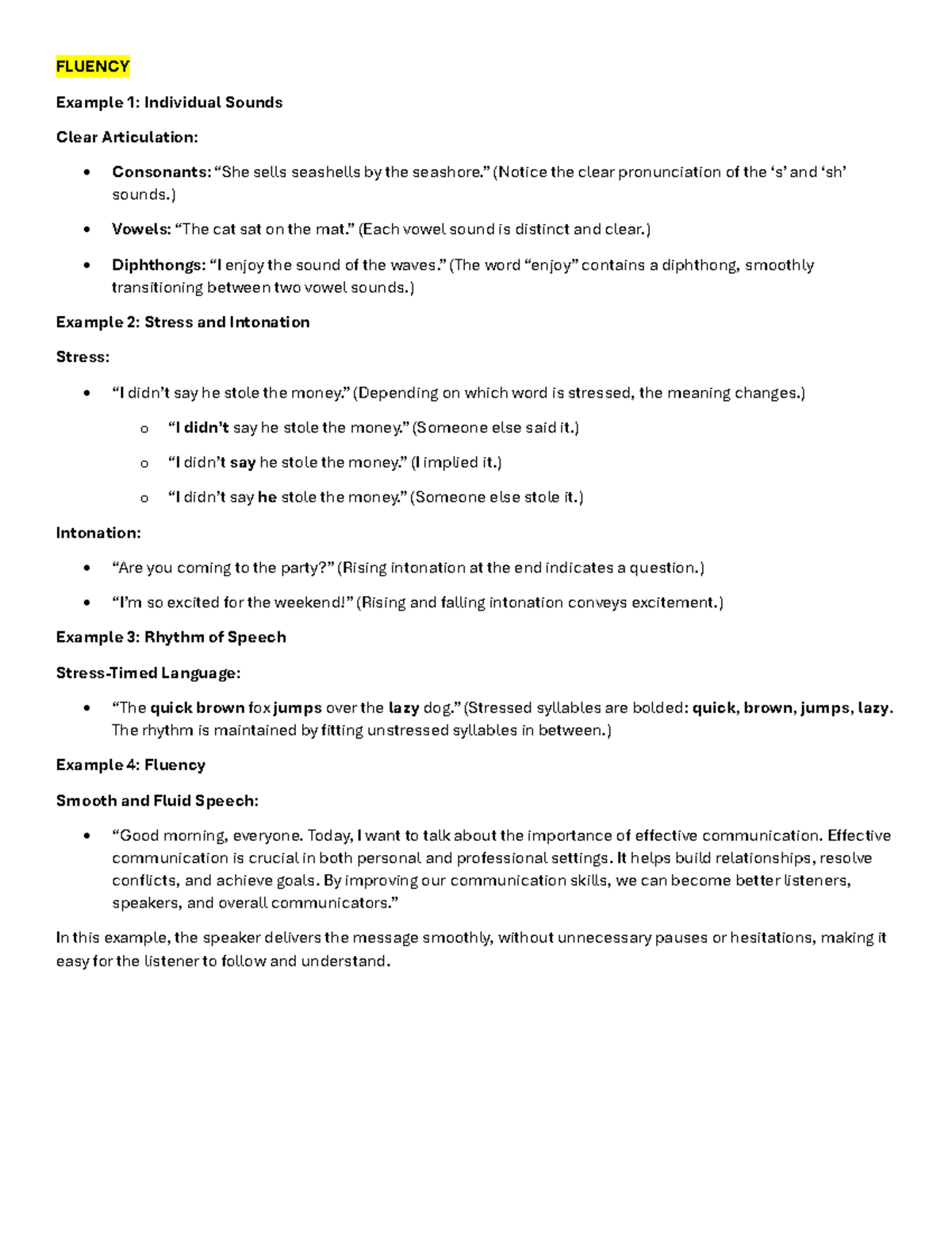 Examples - For more information - FLUENCY Example 1: Individual Sounds ...