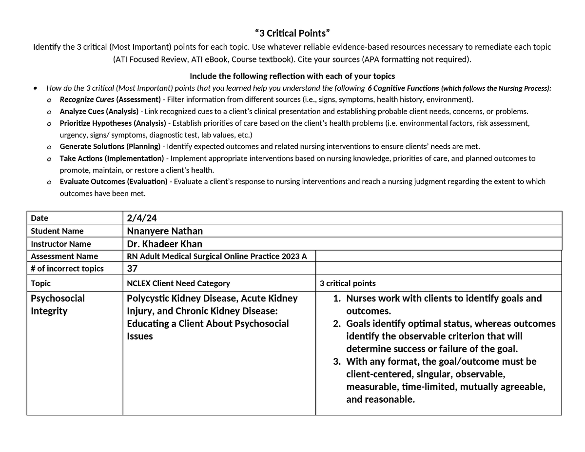 RN Adult Medical Surgical Online Practice 2023 A - “3 Critical Points ...