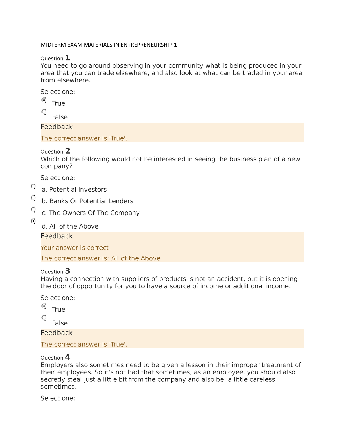 Midterm Exam Entrepreneurship