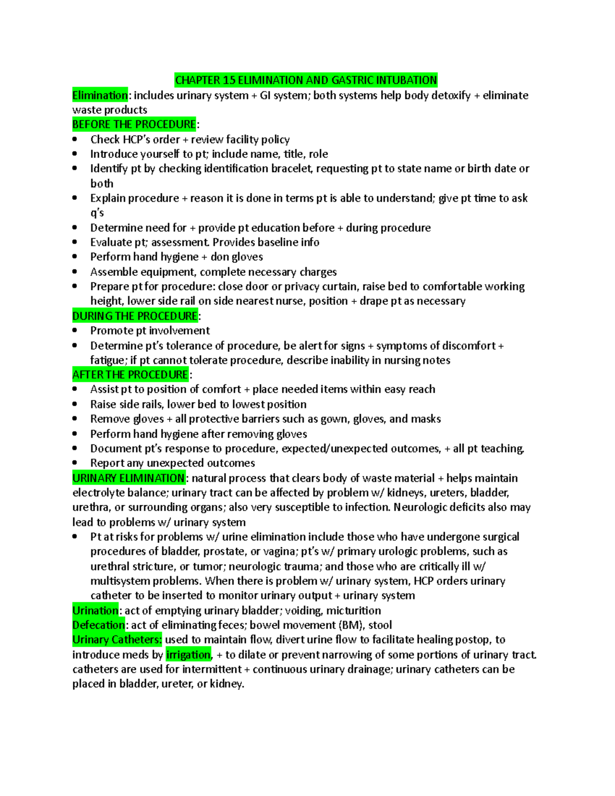 Chapter 15 B Elimination AND Gastric Intubation - CHAPTER 15 ...