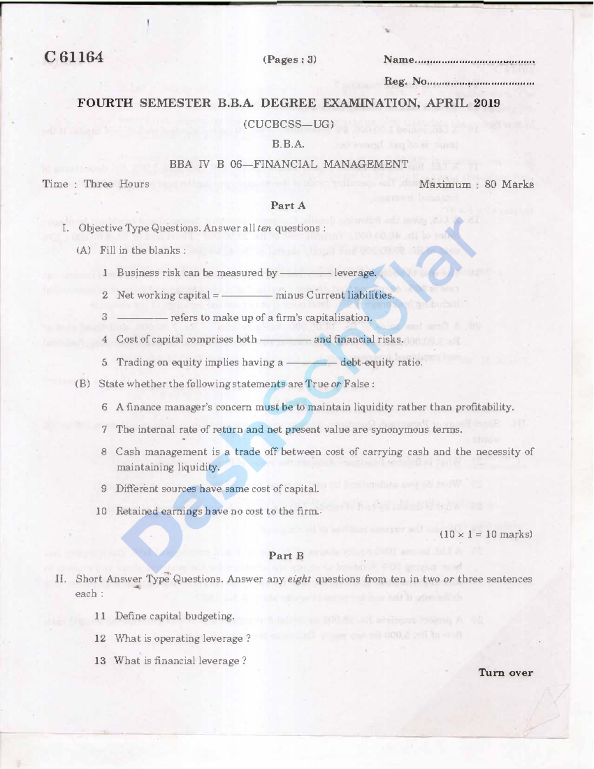 Financial management 2019 e3 - • C 61164 (Pages: 3) Name
