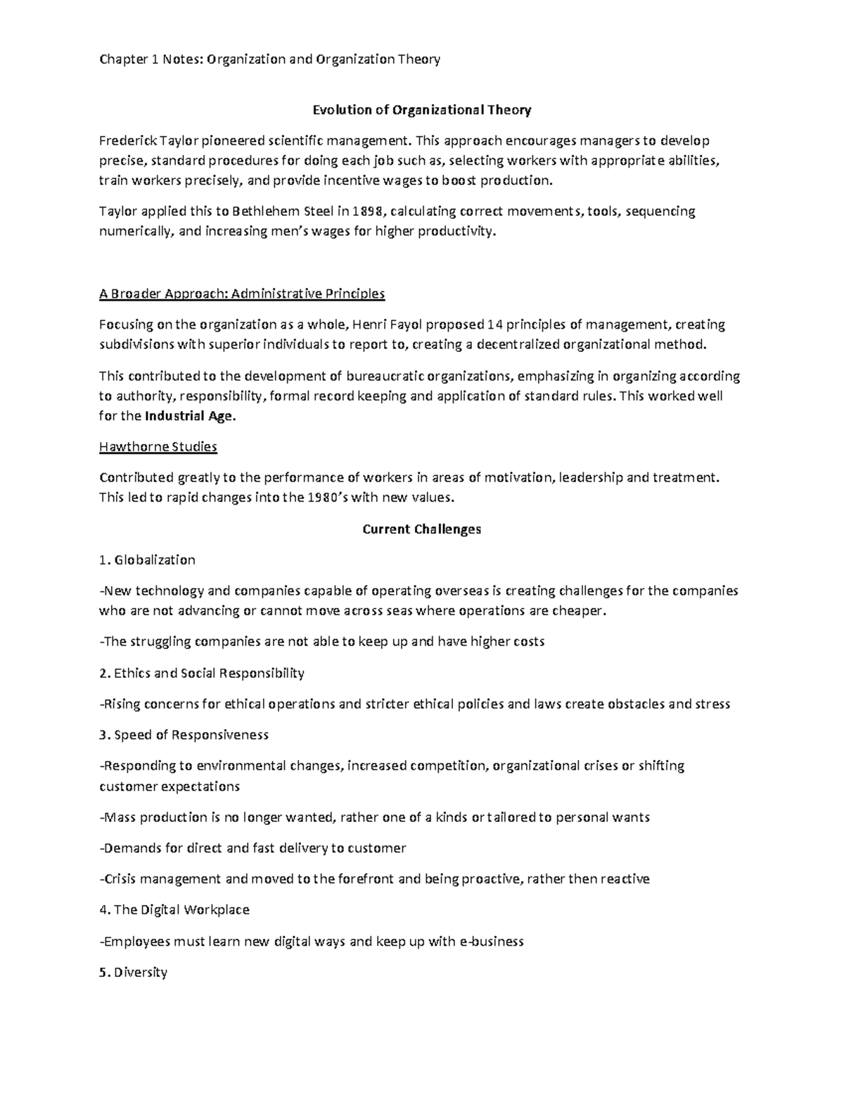 Organizational Theory Chapter 1 Textbook Summary - Chapter 1 Notes ...