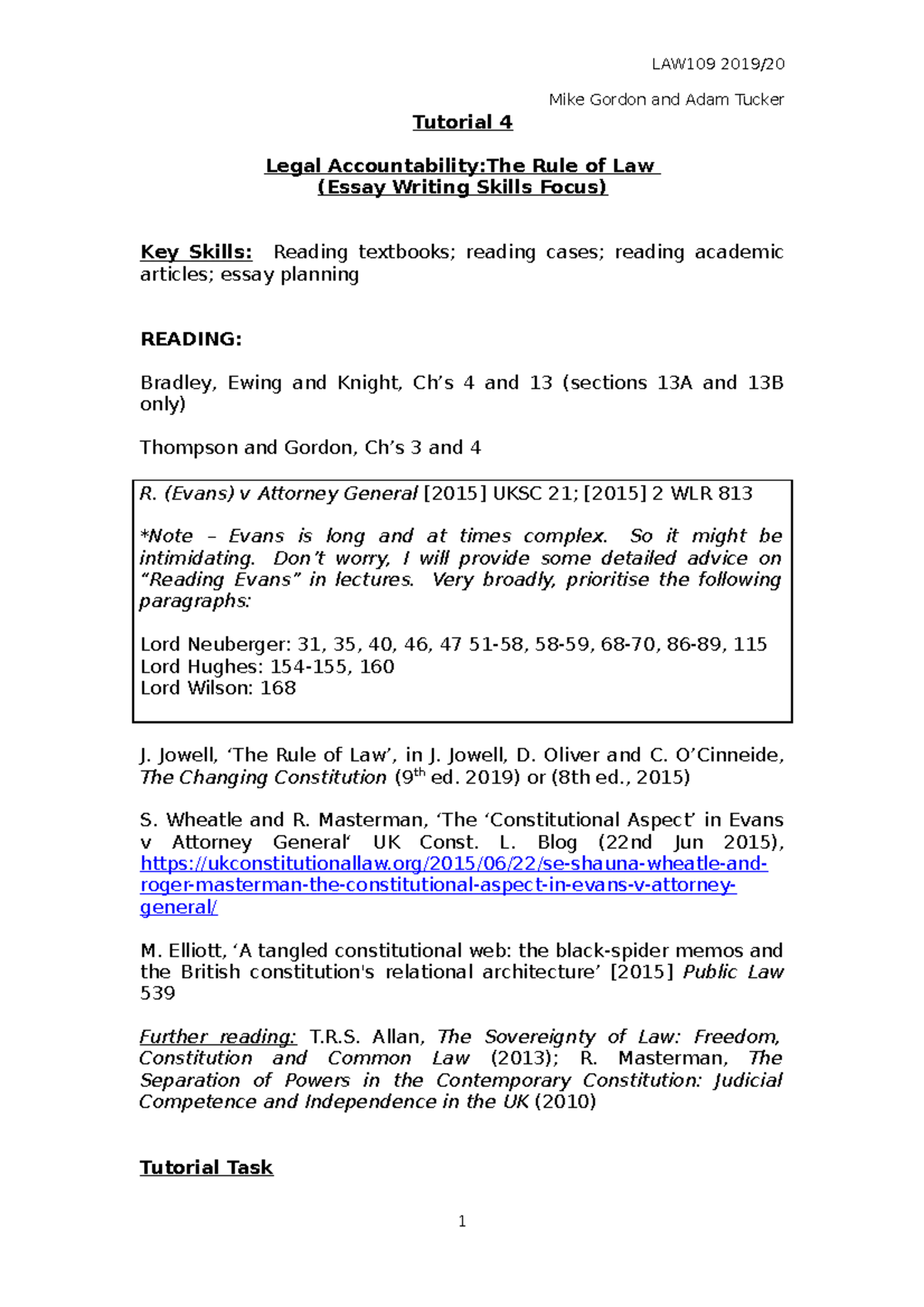 PL 1 tutorial four question sheet Liv 2019 - LAW109 2019/ Mike Gordon ...