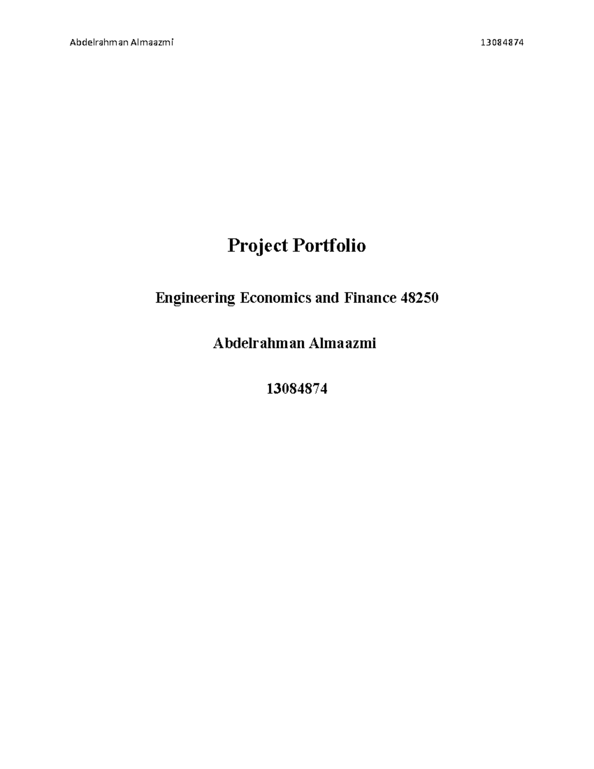 Project portfolio - Project Portfolio Engineering Economics and Finance ...