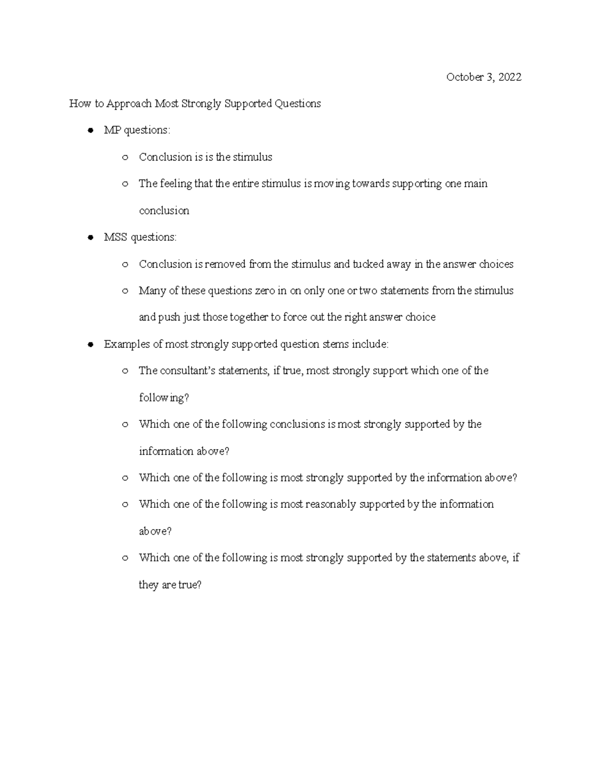 How to Approach Most Strongly Supported Questions - Studocu