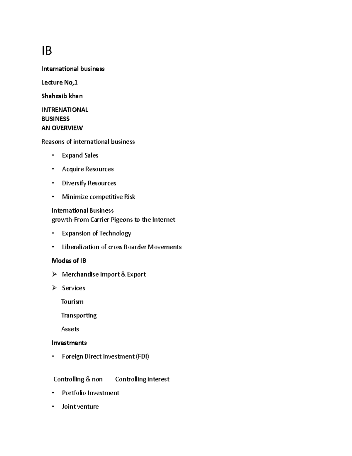 Ib slide 1 - international business - IB International business Lecture ...