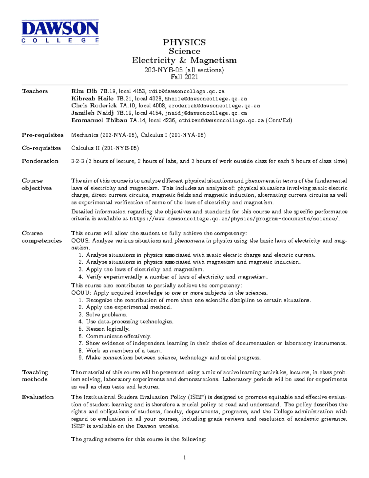 Electricity and magnetism course outline - PHYSICS Science Electricity ...