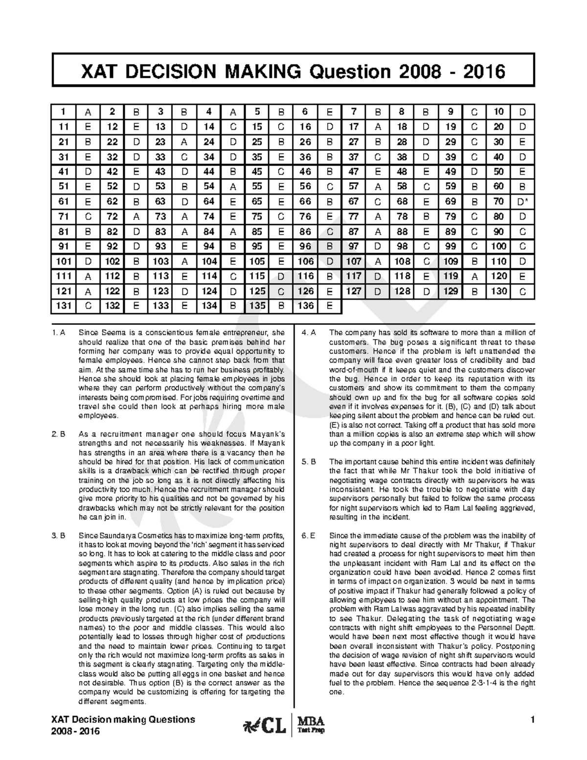 XAT Decision Making 2008-16 Solutions - XAT Decision making Questions 1 ...