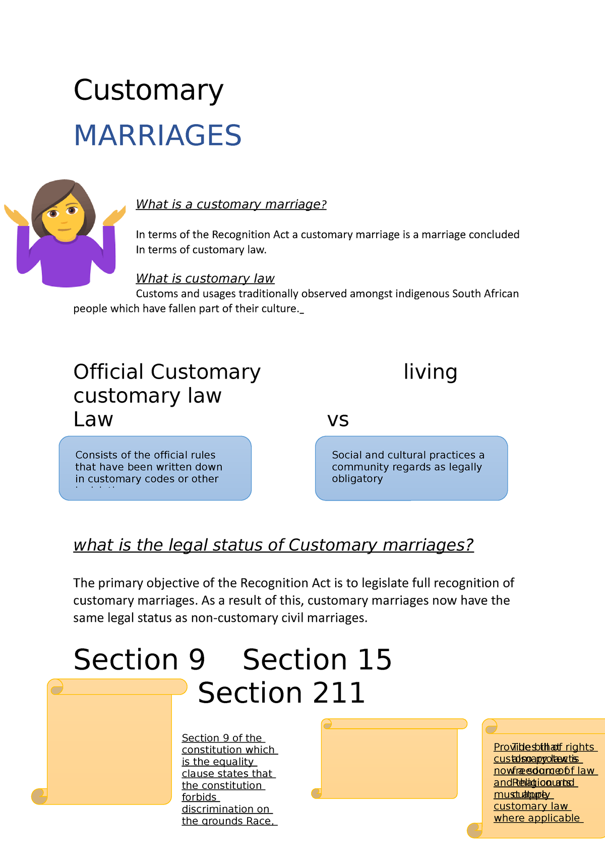 Customary Law Notes - Customary MARRIAGES What Is A Customary Marriage ...