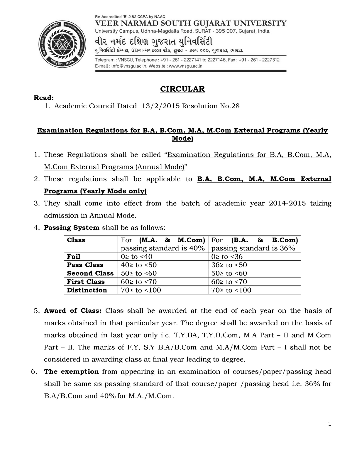 Examination Regulations For B.A, B.Com, M.A, M - CIRCULAR Read: 1 ...