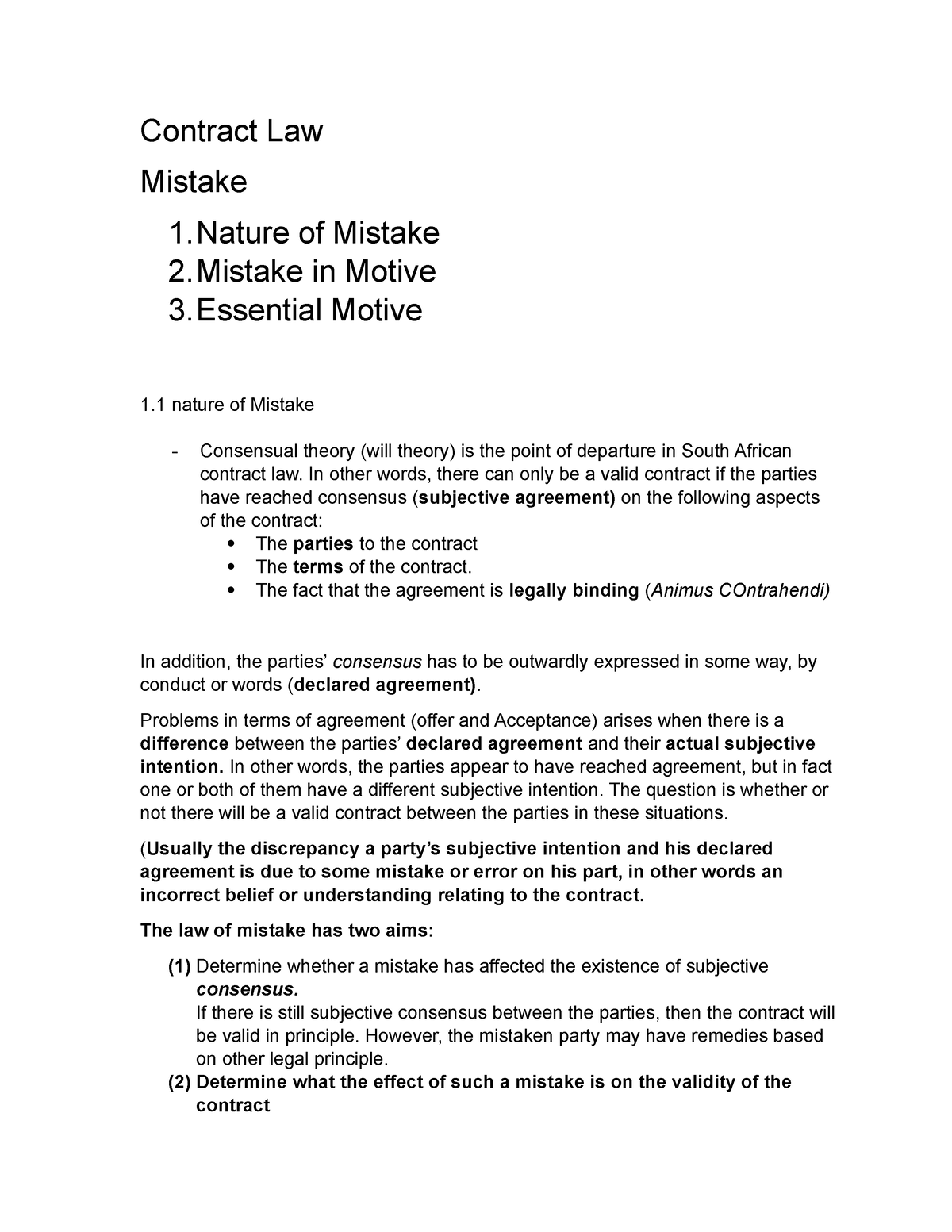 Contract Law Mistake - Contract Law Mistake 1 Of Mistake 2 In Motive 3 ...