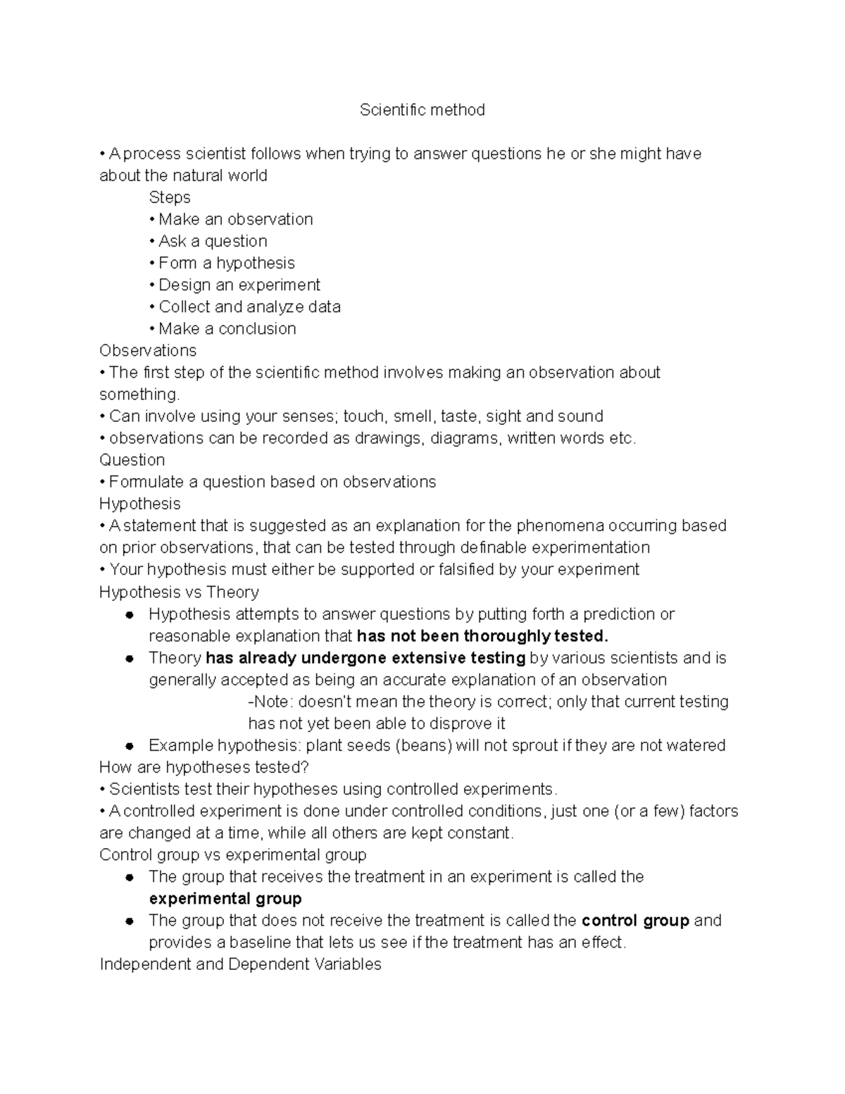 Bio 200 lab Notes - Scientific method A process scientist follows when ...