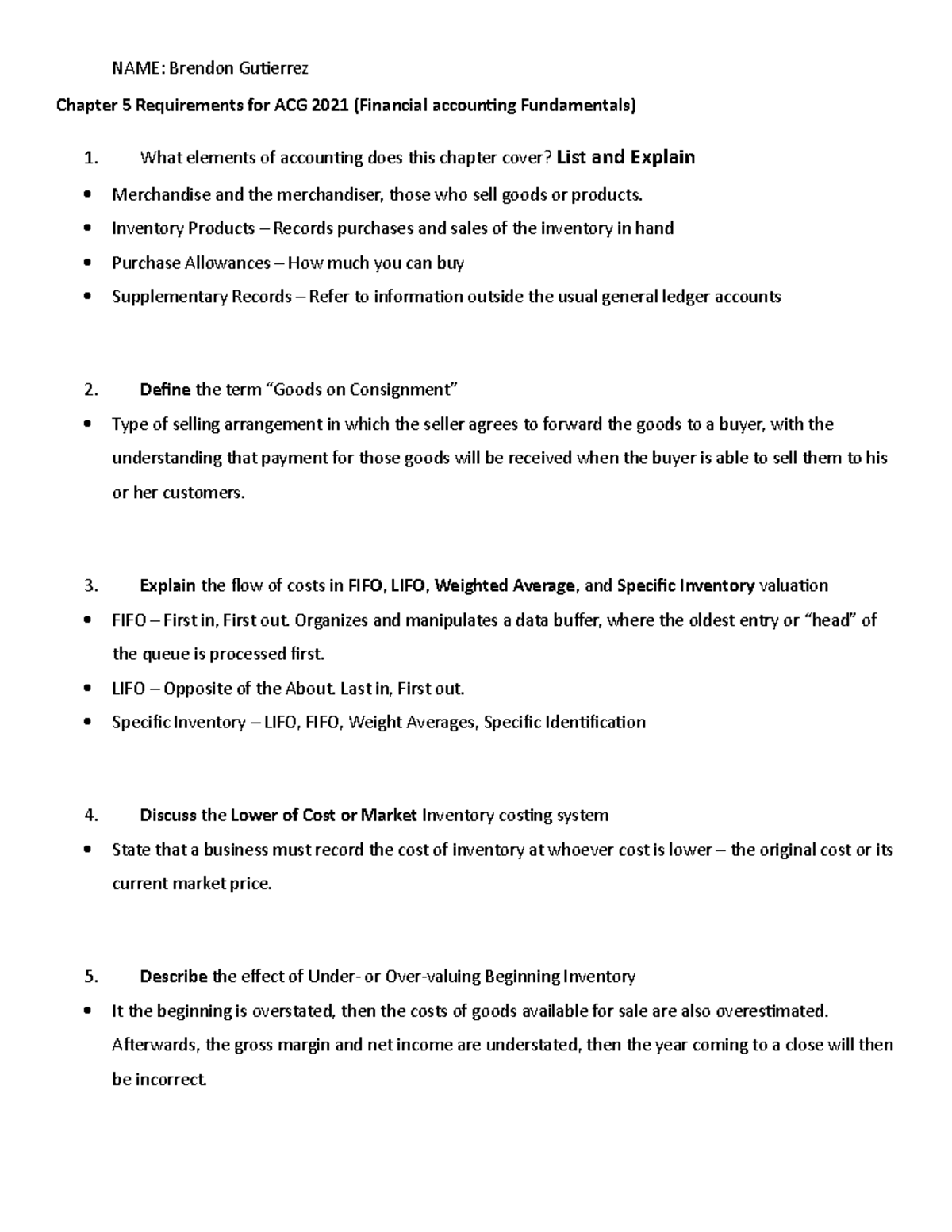 Chapter 5 ACG2021 70C - NAME: Brendon Gutierrez Chapter 5 Requirements ...