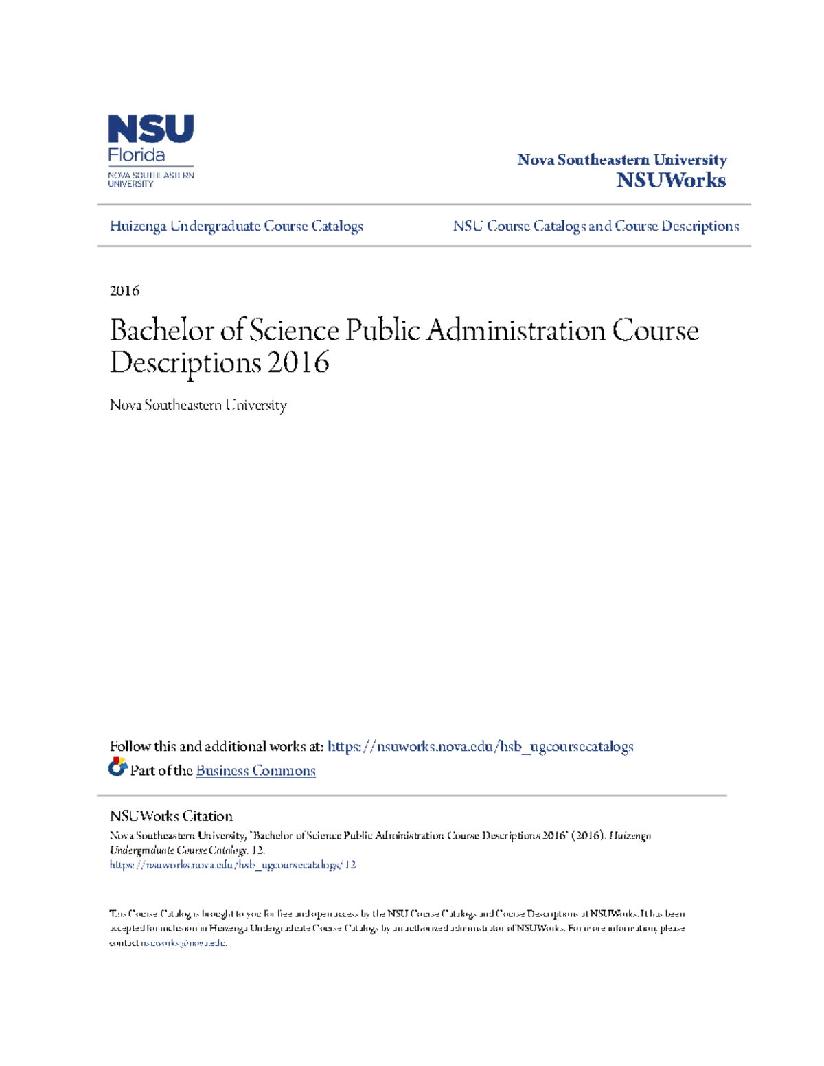 Bachelor of Science Public Administration Course Descriptions 201 ...