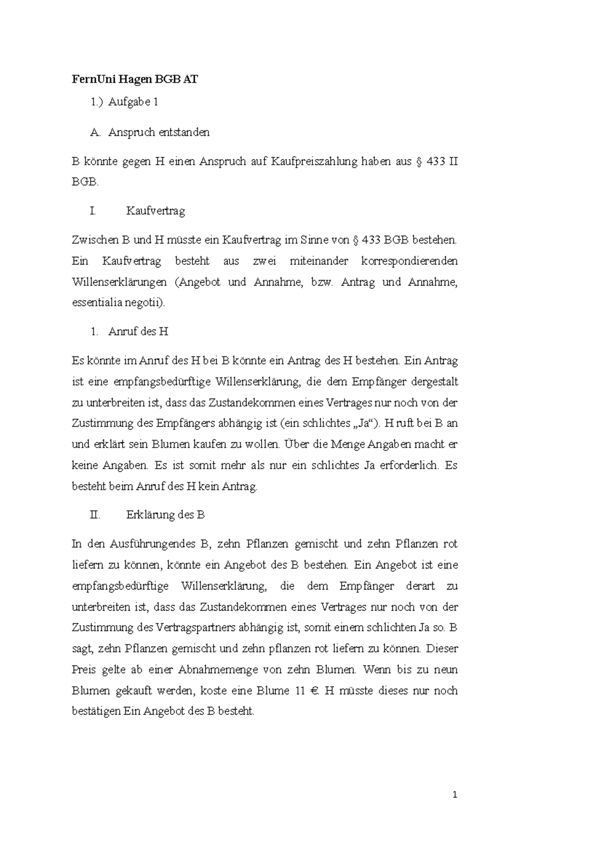 Einsendearbeit Fernuni Hagen Investition Und Finanzierung BGB AT Tausch - Einsendearbeit BGB AT FernUni Hagen WS 2022/23