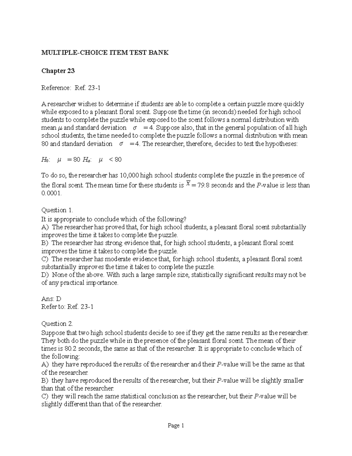 Scc9e chapter 23 testbank - MULTIPLE-CHOICE ITEM TEST BANK Chapter 23 ...