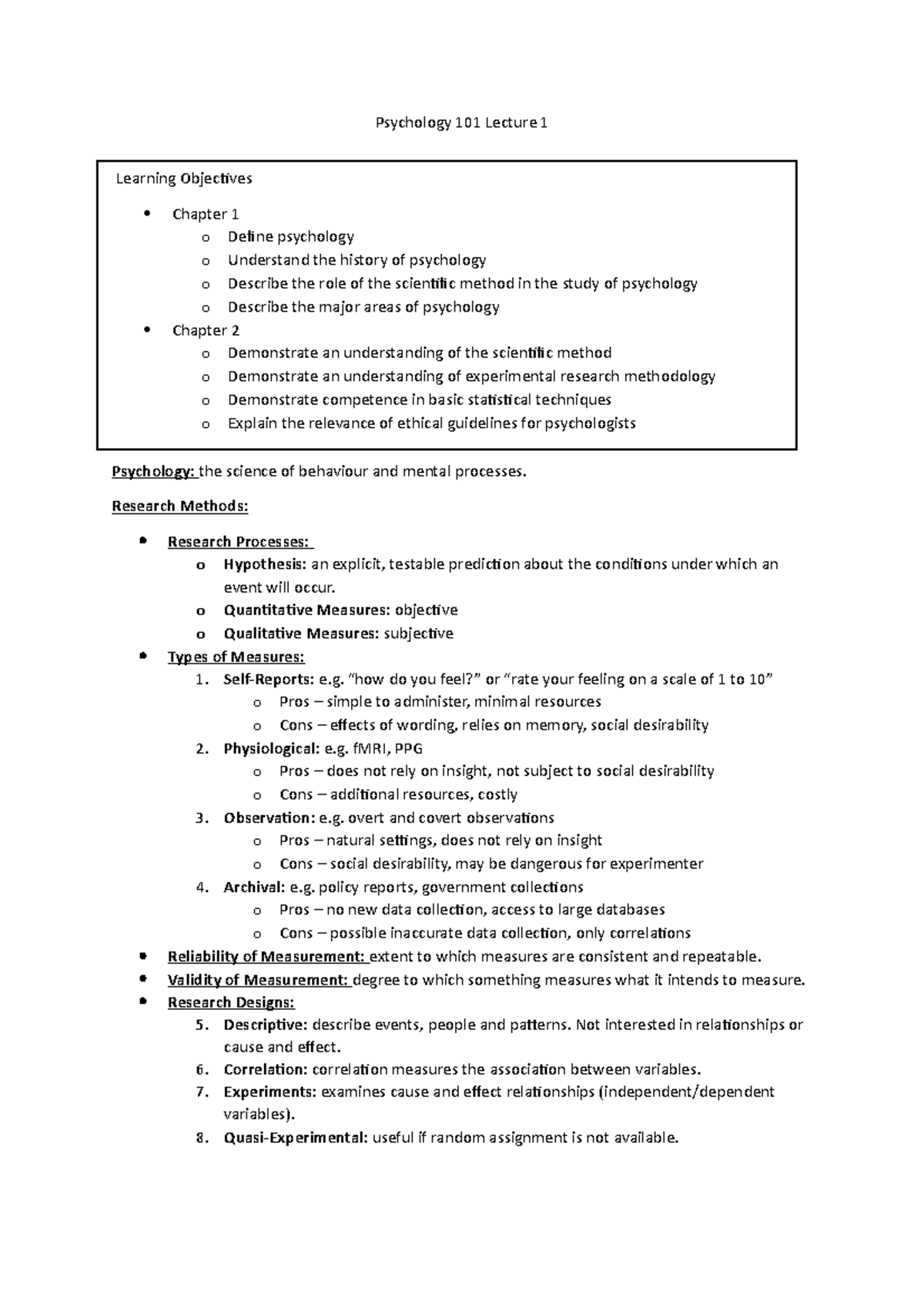 Psychology 101 Lecture 1 - Psychology 101 Lecture 1 Psychology: The ...